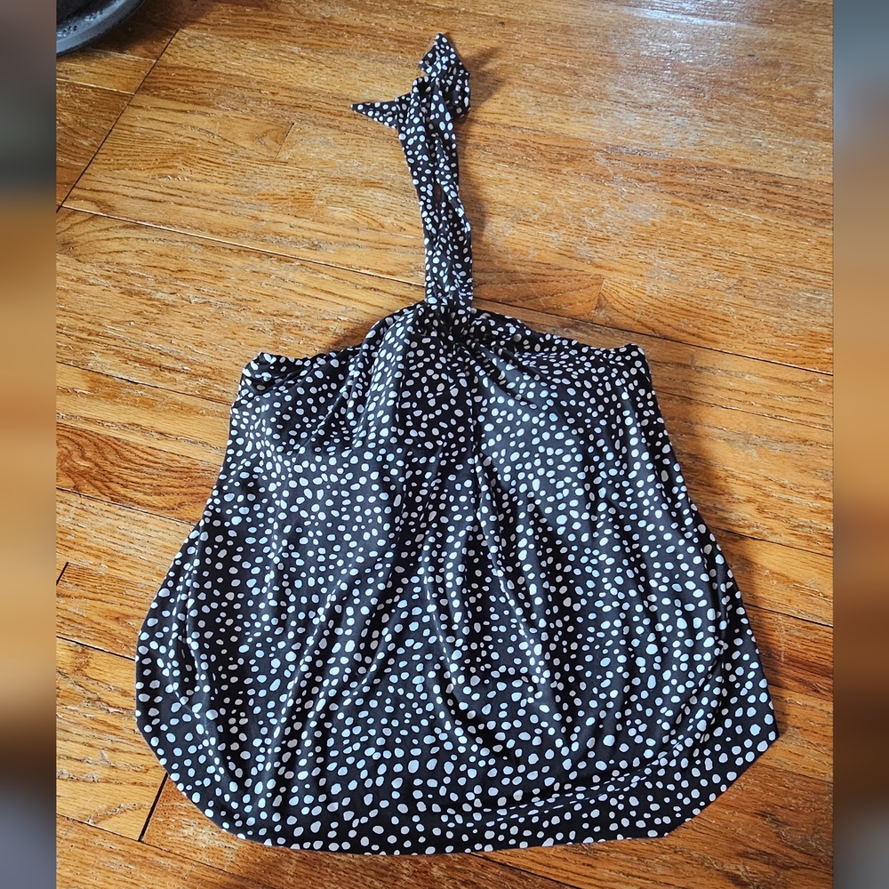 Women's Lands End Black & White  Tankini Swimsuit Top Halter size 12